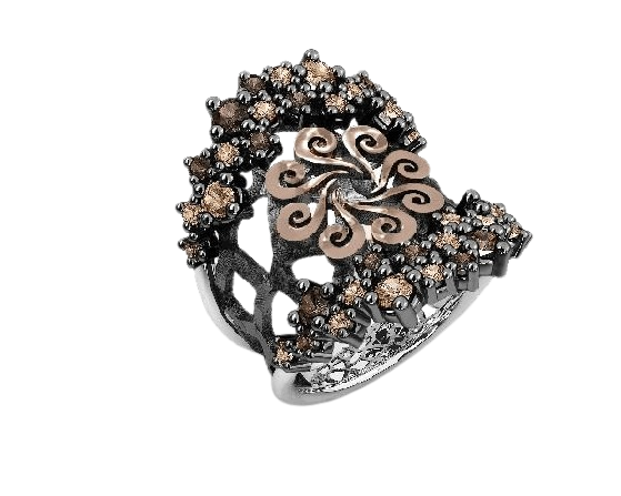 Silver Ring Gold and CZ Brown & Champagne