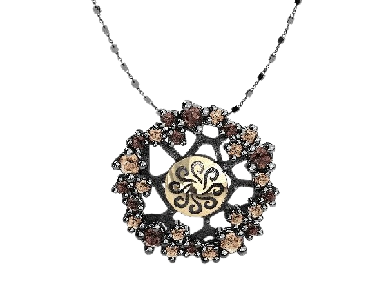 Silver Pendant Gold CZ Brown & Champagne + Chain